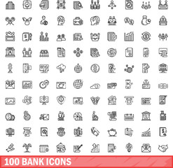 100 bank icons set. Outline illustration of 100 bank icons vector set isolated on white background
