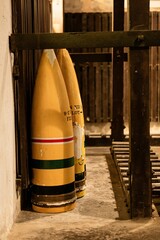 Vertical shot of old bombs in the Chapel Hill Munitions Bunker