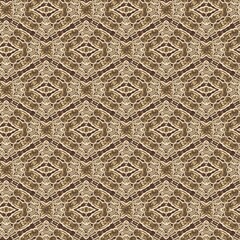 Mosaic geometric dark brown seamless texture pattern. Trendy kaleidoscope woven design for printed fabric. Rough abstract textile design. 