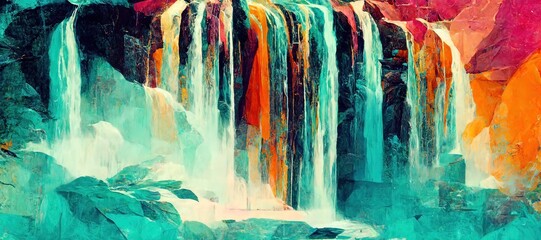 oil painting waterfall colorful abstract background wallpaper