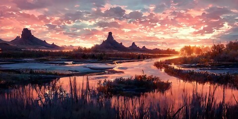 Sky sunset Landscape wallpaper illustration art