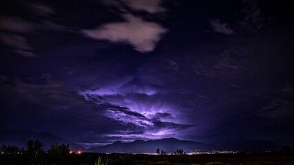 Purple clouds in the night sky