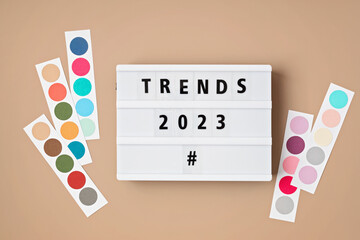 Lightbox with text trends 2023 and color palettes. Popular color tendencies and trends for new year...