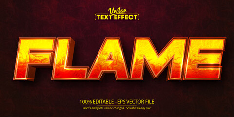 Flame text effect, fire orange color editable text style on dark grunge textured background © DesignVectX