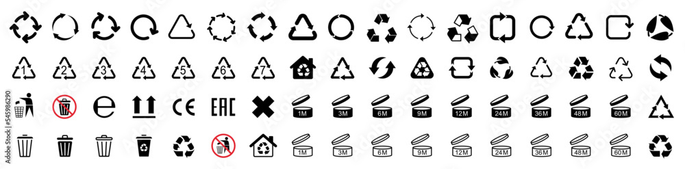Poster trash can icon. recycle icons set. packaging icons. vector elements. ready for use in your design. v