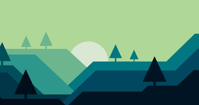 blue and green gradient geometric hills nature background animation and triangle trees