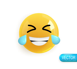 Fototapeta premium Emotion Realistic 3d Render. Icon Smile Emoji. Vector yellow glossy emoticons. PNG