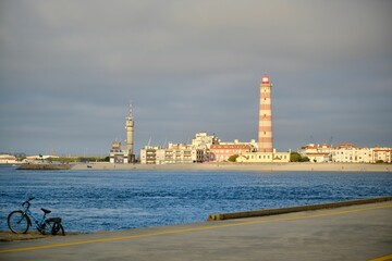Lighthouse of Praia da Barra on a gloomy day