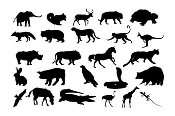 Collection of forest animal silhouettes on white background