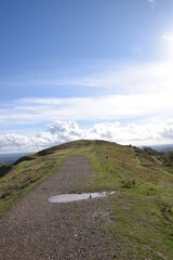 the views from the top of British camp hill fort, at the top of Malvern on a sunny day at the start of autumn 