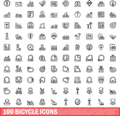 Obraz na płótnie Canvas 100 bicycle icons set. Outline illustration of 100 bicycle icons vector set isolated on white background