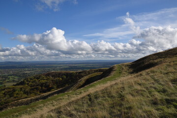 the views from the top of British camp hill fort, at the top of Malvern on a sunny day at the start of autumn 