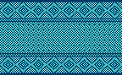 Pixel ethnic pattern, Vector embroidery pixcel background, Geometric seamless ethnic style, Blue green pattern Morocco illustration, Design for textile, fabric, clothing, kaftan, pillows