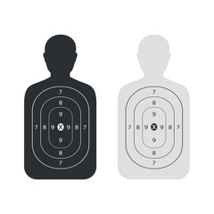 Black and white shooting target in shape of human isolated on white background. Vector stock