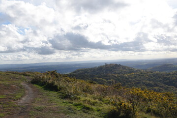 the views from the top of British camp hill fort, at the top of Malvern on a sunny day at the start of autumn 