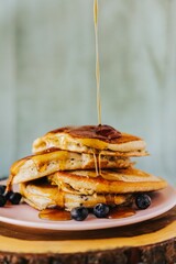 Closeup of pancakes with syrup
