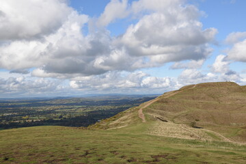 the views from the top of British camp hill fort, at the top of Malvern on a sunny day at the start of autumn 