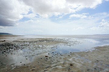 Beautiful shot of Tuz Golu (Salt lake) at Aksaray on a cloudy day