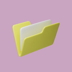 3D rendering Yellow folder with paper to manage documents, efficient work management concept.