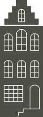 Naklejka premium Silhouette of a row Amsterdam house. Facade of European old building decoration. Holland canal home. 