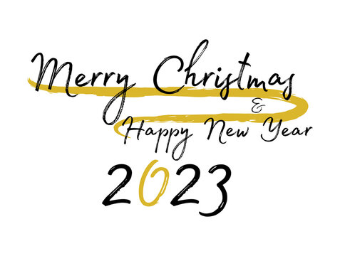 Merry Christmas and Happy New Year 2023 calligraphy vector banner design.