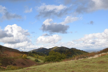 the views from the top of British camp hill fort, at the top of Malvern on a sunny day at the start of autumn 