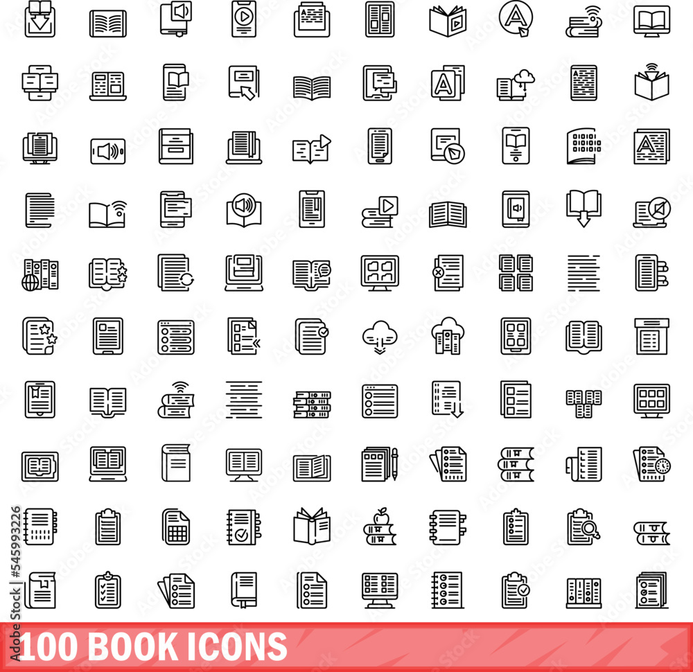 Wall mural 100 book icons set. Outline illustration of 100 book icons vector set isolated on white background - Wall murals