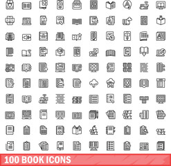 100 book icons set. Outline illustration of 100 book icons vector set isolated on white background