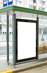 Obraz na płótnie Canvas Outdoor advertising billboard at the tram stop.