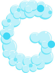 Alphabet of soap bubbles. Water suds letter G. Cartoon font