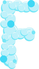 Alphabet of soap bubbles. Water suds letter F. Cartoon font