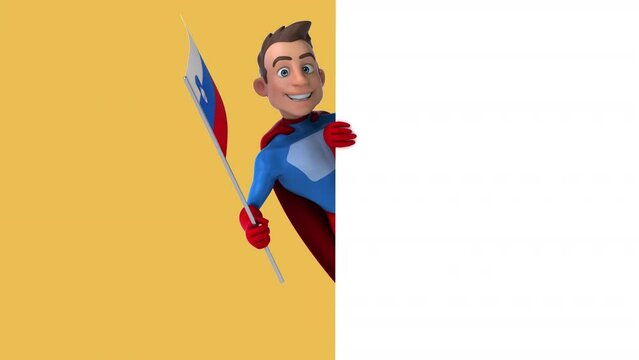 Fun 3D cartoon superhero with the flag from Slovenia, alpha channel included