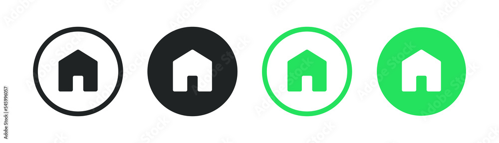 Aufkleber flat minimal modern home, homepage, base, main page, house push button icon emblem symbol, sign. 3d 