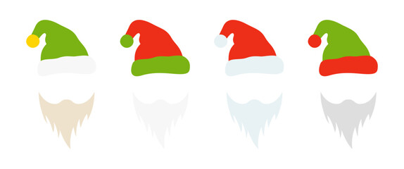 Beard with christmas hat on white background