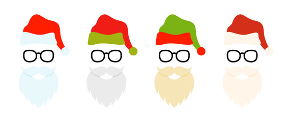 Beard with christmas hat and glasses on white background
