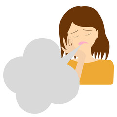 頬杖をつきながらため息を吐く女性