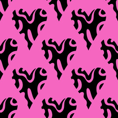 Funky liquid abstract stripes hearts seamless pattern background. Cool groovy colorful vector clipart.