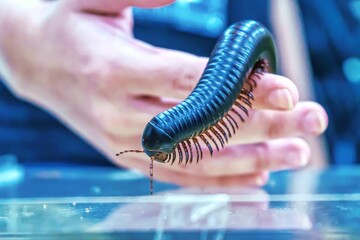Closeup of Giant millipede in hand