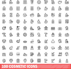 100 cosmetic icons set. Outline illustration of 100 cosmetic icons vector set isolated on white background