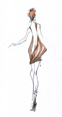 Line drawing of a beautiful naked figure. Fashion Model. Rear view of a woman. Female body