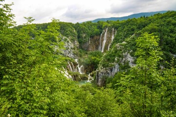 Fototapeta na wymiar Waterfalls at the Plitvice Lakes National Park in Croatia