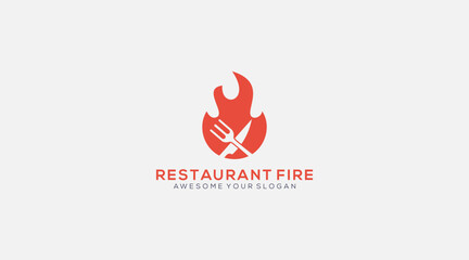 Restaurant fork fire vector logo design template