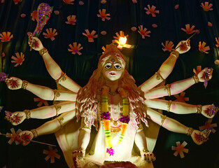 godess durga idol during puja carnival in west bengal
