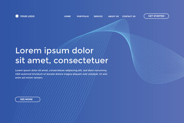 Abstract landing page with colorful wavy lines. Abstract gradient landing page design
