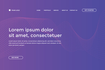 Abstract landing page with colorful wavy lines. Abstract gradient landing page design
