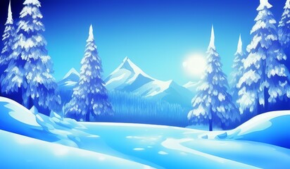 AI-Generated Image of a Winter Mountain Sunset 