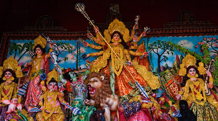 godess durga idol during puja carnival in west bengal