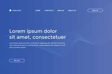Abstract landing page with colorful wavy lines. Abstract gradient landing page design
