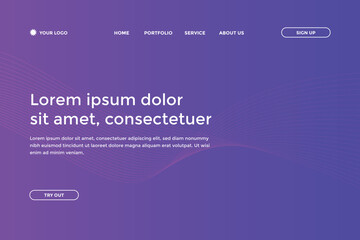 Abstract line wave gradient landing page. Modern colorful wavy line abstract landing page