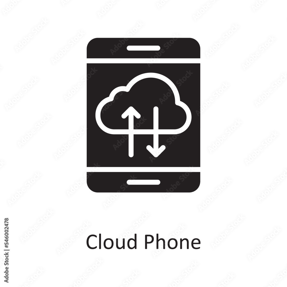 Poster cloud phone vector solid icon design illustration. cloud computing symbol on white background eps 10